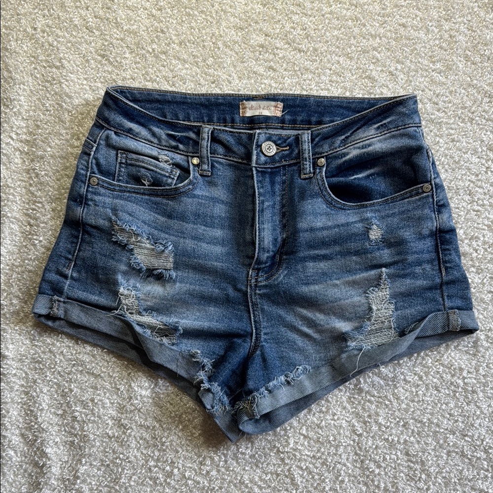 Altar'd State Blue Distressed Jean Shorts High-Waisted